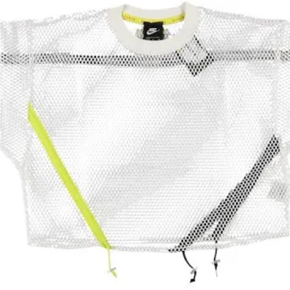 Nike White Mesh Crop Top with Neon Yellow and Black Trim